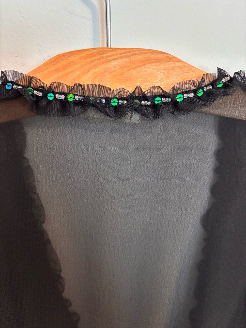 Flora Black Chiffon Sequin Bead trimmed robe - Picture 6 of 9